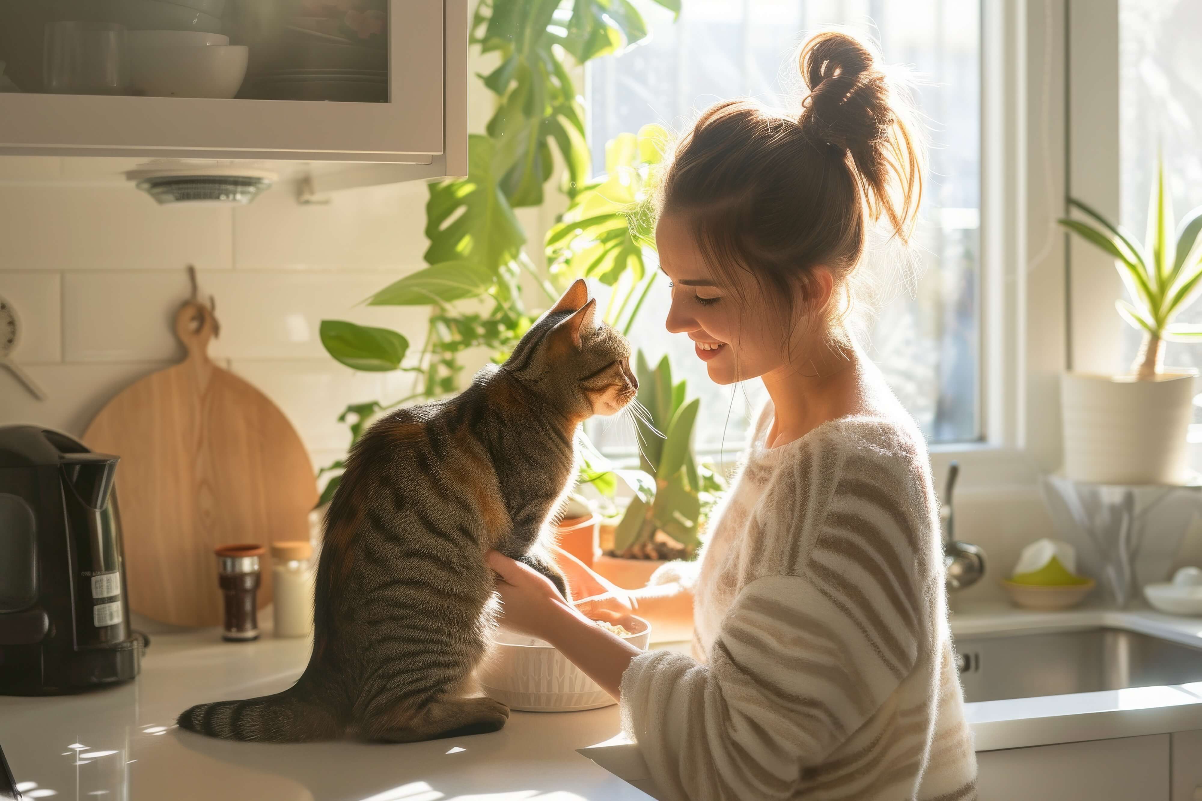 Frau streichelt ihre Katze
